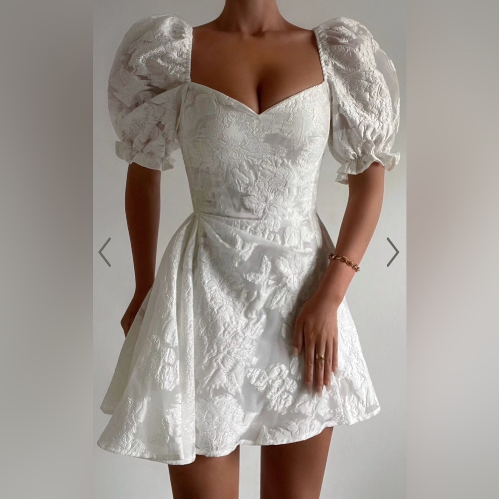 Showpo Brailey Mini Dress - Puff Sleeve Fit & Flare in White